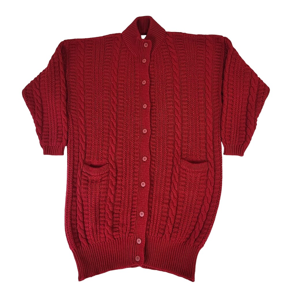 United Colors of Benetton Cardigan Sweater Wool Cable Chunky Knit Sz L Oversized